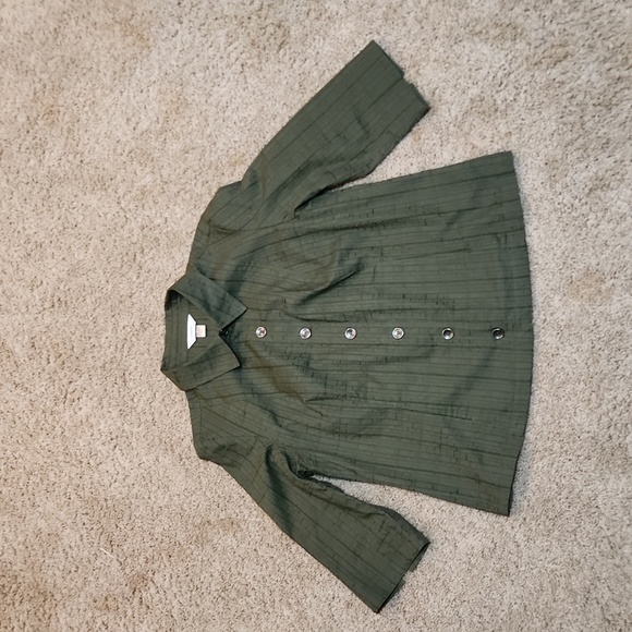 CJ BANKS size X button down cotton jacket, textured fabric,  olive green. - Picture 1 of 9
